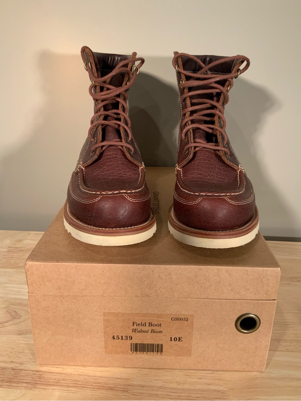 Grant Stone Field Boots Brown Bison Leather Mens Size 10E like 10.5D new w/ box - Picture 8 of 8